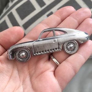 silver vintage car brooch